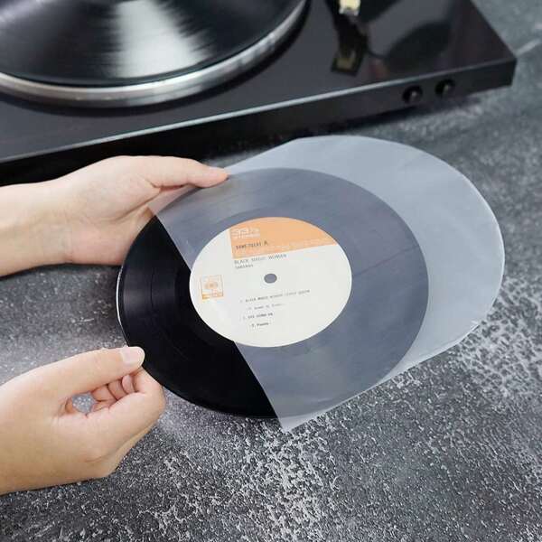 7 Zoll Vinyl Plattenhüllen, 50 Stücke antistatische runde Schutzhüllen aus Kunststoff für 45 U/min Vinyl Platten, transparent
