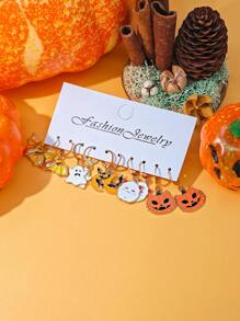 10 Stücke/50 Stücke neue Lustige Halloween Ohrringe, Gothic Schädel, Geistgesicht, schwarze Katze, Kürbis, Fledermaus Ohrhänger Schmuckset aus Zinklegierung für Frauen
