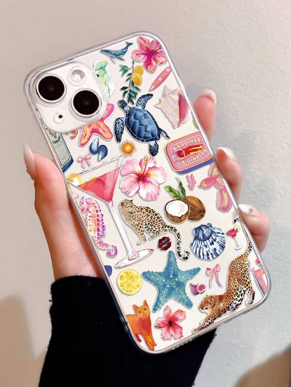 1 Stück modischer, personalisierter Sommer-Ozean-Collage-Muster, transparente Anti-Fingerabdruck TPU-Handyhülle, kompatibel mit iPhone 16 Promax/16/16 Pro/16 Plus/11/15/15 Pro/15 Promax/12/13/14 Promax/Xs/Xr/11 Pro/11 Promax/12 Pro/12 Promax/13 Pro/13 Promax /7 Plus/14 Pro/14 Promax/14 Plus/7 Plus/8 Plus/8/Se2/12 Mini/13 Mini, Anti-Vergilbung Soft Shell