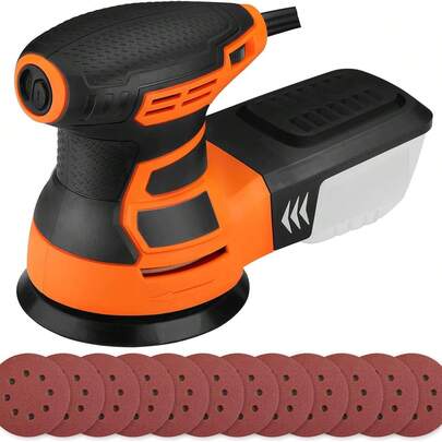 DOVAMAN Lijadora orbital aleatoria 125 mm, 3A, 6 velocidades variables, 12 discos de lijado, con cable