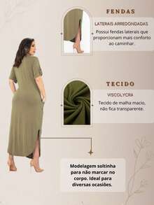 Moda Store FASHION STORE Chemise Dress Women's Long Shirt Chamise Multi-Purpose Long Shirt Short Sleeve With Buttons That Open Slit And Side Pocket ViscoLycra Mesh Evangelical Fashion Beachwear Maternity Pregnant Breastfeeding Post-Surgery - 軍綠色 - 查看 6