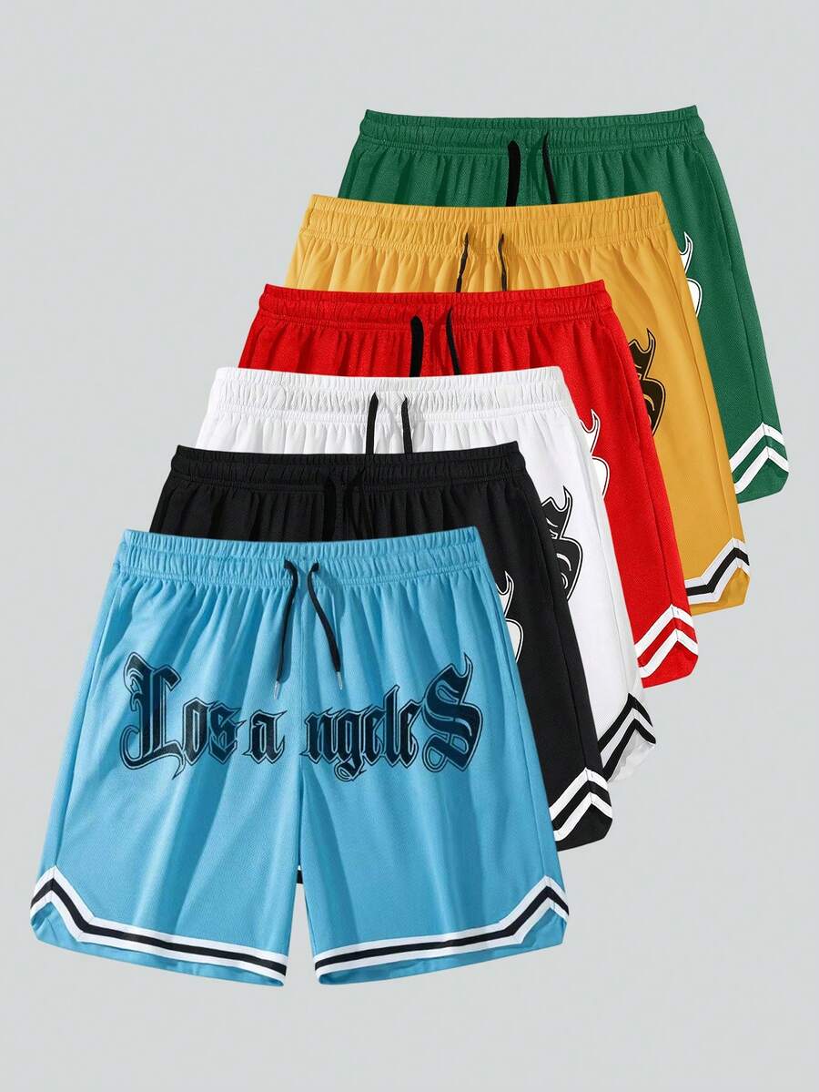 夏季新款男士运动短裤，休闲健身短裤，运动短裤，男友风印花，男士健身服，抽绳腰带，篮球短裤，弹力轻便运动裤，篮球运动的理想之选 - 藍色 - 查看 1