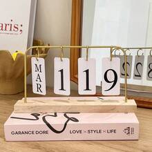 One Wooden Desktop Permanent Calendar With Metal And Wooden Month/Date Display, Gold Finish, Reusable, Suitable For Teachers, Students, Office Workers, Offices, Classrooms, Studies, Home, Desktop Decoration, Classroom Supplies, Country Style Decor, Teacher Appreciation Gift, Teacher's Day Gift, Birthday Gift, Holiday Gift, Desktop Organizer. - Multicolor - View 6