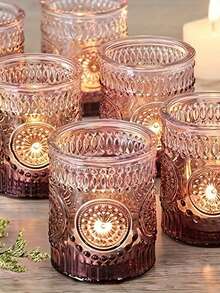 6pcs Votive Candle Holders Glass Tea Lights Candle Holder Bulk For Birthday Parties Weddings Table Decorations Candlelight Dinners - Multicolor - View 15