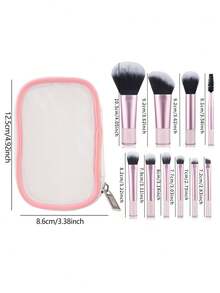 10pcs Mini Mesh Makeup Brush Set, Soft Hair Powder Blush Eye Shadow Nose Contour Makeup Brushes, Portable - Multicolor - View 3