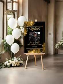 1件装 - 定制生日海报，生日派对欢迎牌模板，黑金生日欢迎海报（含照片），定制照片和文字生日派对装饰，生日欢迎牌，纪念墙装饰海报，现代简约生日欢迎牌，艺术定制帆布印刷海报，个性化，独特理想的生日礼物 - 彩色 - 查看 3