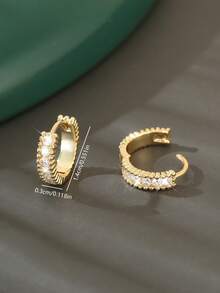 1 Pair Elegant Geometric Round Copper Micro-Inlaid Zirconia Hoop Earrings, Minimalist & Versatile, Gift For Her