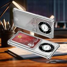 Hadaasi 1个银色电镀卡包手机壳，带气垫卡槽，创意推孔设计，奢华边框全包覆式防摔硅胶防震卡槽钱包式手机壳，兼容 17 Pro/17 Pro Max/17 Air/17，兼容Galaxy S25 FE，兼容Redmi/兼容Honor，防水防刮，国际版，非国内版 - 銀色 - 查看 3