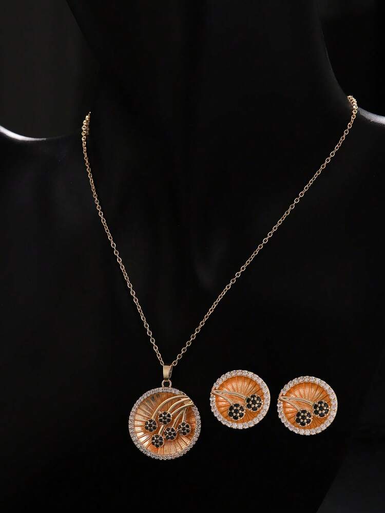 Elegant Luxury Fruit Cherry Shape Pendant Necklace And Earrings Set, Sparkling Synthetic Zirconia Stones, Charming Party/Wedding Jewelry Set For Ladies, Bridal Accessories, Birthday/Valentine's/Mother's Day/Christmas Gift - Jewelry Set - View 2