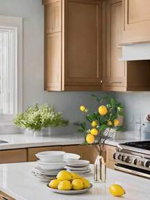 1/2Branches Artificial Plants,Artificial Lemons Branches, 8 Head Faux Lemons With Stem Fake Lemon Themed For Kitchen Decoration Party Spring Summer Decor (Yellow)