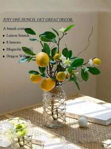 1/2Branches Artificial Plants,Artificial Lemons Branches, 8 Head Faux Lemons With Stem Fake Lemon Themed For Kitchen Decoration Party Spring Summer Decor (Yellow)