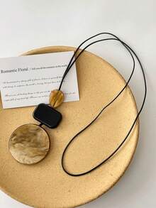 1 件复古孔雀石皮革树脂扎染椭圆形和矩形项链（女士）