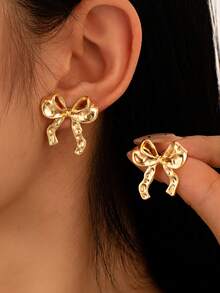 1 对金色蝴蝶结耳环，波西米亚风格时尚耳环，适合女士日常佩戴，优雅 - 1 - 查看 4