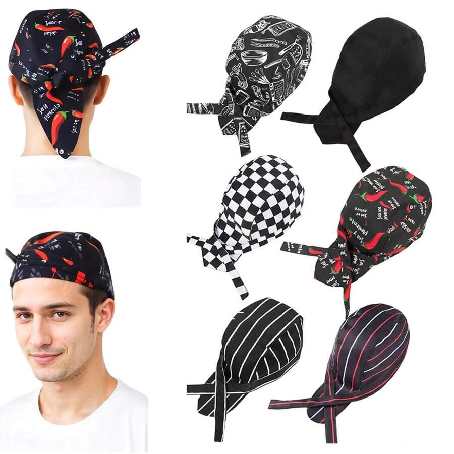 6pcs Unisex Chef Hat Elastic Kitchen Chef Hat Cooking Chef Cap Food Service Hair Net, Reusable And Washable Durable - 彩色 - 查看 1