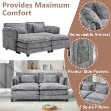Cómodos muebles de chenilla para sala de estar, construcción sólida, la estructura general del sofá es estable, reposabrazos desmontables, dos reposapiés y sofá de dos plazas con bolsillos laterales (gris + chenilla) - Gris - Ver 1