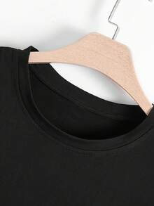 Summer Topssummer Tops[Casual Versatile T-Shirt] Casual Versatile T-Shirt| Letter & Landscape Print| Round Neck Short Sleeve Summer Door SportsLoose A - 黑色 - 查看 3
