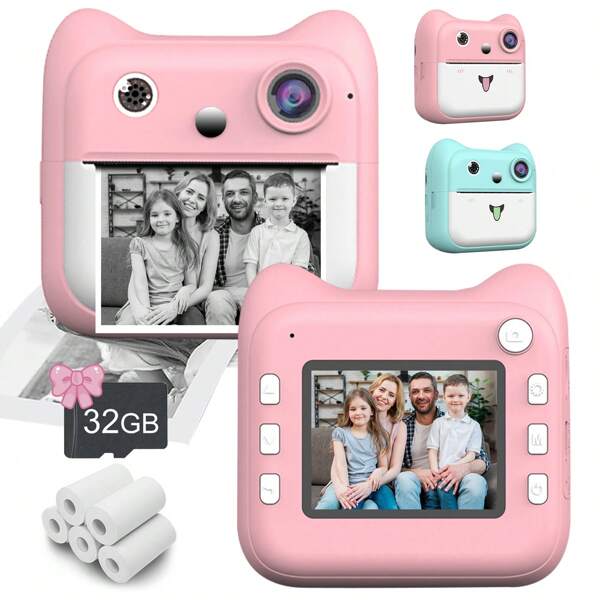 Câmera digital de impressão instantânea para jovens - Música, jogos, vários quadros e filtros, impressão programada (10s/5s/3s), carregamento USB, rosa - Presente perfeito de Natal e aniversário para jovens e adultos, entretenimento para jovens, design lúdico, imagens de qualidade. Dia das Crianças, solstício de verão, presente de volta às aulas.