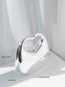 1pc Box-Shaped Sparkling Crystal Metal Chain Party Clutch, Irregular Shape Gift Bag, Luxury Fashion Ball Dance Accessories, High-End Heart-Shaped Ladies' Handbag For Party, Anniversary, Valentine's Day