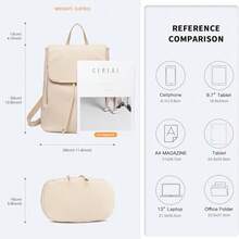 Backpack Womens With Long Purse Fashion Backpacks Beige Backpack Ladies PU Leather Waterproof Daypack Medium School Work Travel - Apricot - View 3