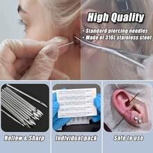 100pcs Piercing Needles Mixed 12G 14G 16G 18G 20G Hollow Needles For All Piercings - 14G+50個 - 查看 10