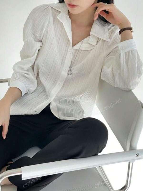 Women's Casual Solid Color Long Sleeve Loose Blouse, Spring/Autumn