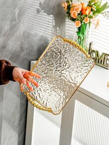 1 件带手柄的矩形托盘，轻巧奢华风格，亚克力材质，耐用，蛋糕盘，可容纳茶杯、玻璃杯、餐具，商用矩形水果托盘，透明水波纹 - 透灰 - 查看 7