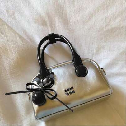 Women's Fashionable Silver Cute Yin & Yang Peach Shoulder Bag For Daily Use