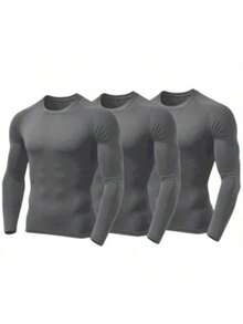 Kit 3 Men's Thermal Shirt UV Protection 50+ Second Skin T-Shirt Blouse Cold Mesh Gym Long Sleeve F7 NEW STYLE - 灰色 - 查看 1