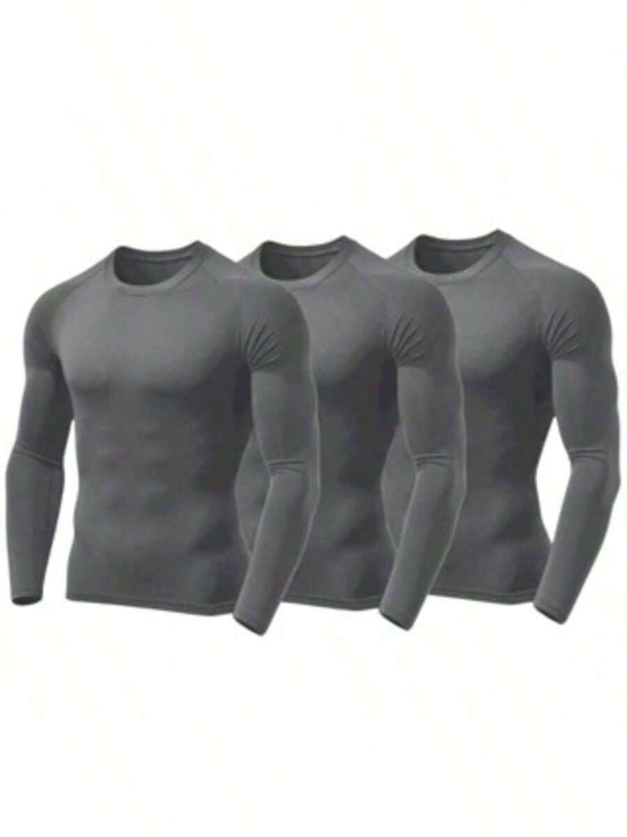 Kit 3 Men's Thermal Shirt UV Protection 50+ Second Skin T-Shirt Blouse Cold Mesh Gym Long Sleeve F7 NEW STYLE - 灰色 - 查看 1