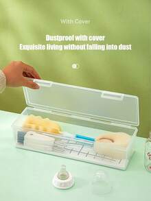 1pc Plastic Baby Bottle & Nipple Compartment Storage Box With Cover, Dustproof Desktop Transparent Teething Stick Toy Organizer - Transparent - View 7