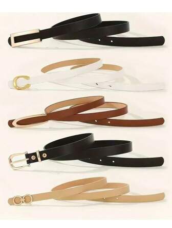 5-delars set med dambälten, flerfärgade enfärgade bälten för klänningar, business casual, eleganta bohemiska PU-läderbälten, lämpliga för dejter, utomhus, middagar