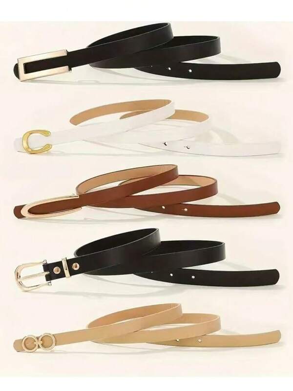 5pcs Women's Belt Set, Multicolor Solid Color Belts For Dresses, S, Business Casual, Elegant Bohemian PU Leather Belts Suitable For Dates, Outdoor, Dining