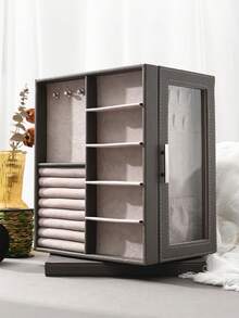 360° Rotating Jewelry Box With 5 Drawers, Side Glass Window, Large Size, Accessory Storage, Open Design, Slate Gray For Women Storage Organizer Travel Essentials For Women Storage Organizer Travel Essentials Gift Back To School