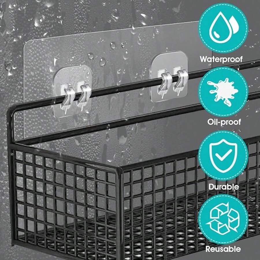 5 piezas Ganchos adhesivos de alta resistencia, organizadores de colgadores pegajosos y extraíbles sin necesidad de taladrar, para baño, fregadero de cocina, pared