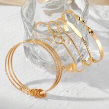 JOJELOO 5 pièces Ensemble de bracelets élégants et minimalistes pour femmes, bracelet à manchette ouvert avec design géométrique de cercle et de nœud, jonc vintage chic en fer, convient pour les occasions quotidiennes et de fête