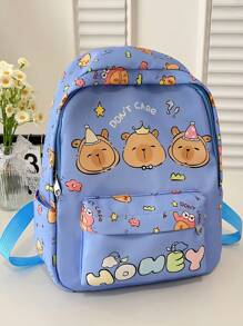 1 pieza Mochila Bonita de Capibara - Estampado de Animal de Dibujos Animados, Estilo Informal, Mochila de Vuelta al Colegio, con Cierre de Cremallera y Correa para el Hombro Ajustable, Adecuada para la Escuela y los Viajes