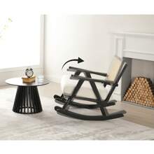 Chairus Upholstered Rocking Chair For Living Room Linen Relax Chair With Rattan Backrest Leisure Lounge Armchair With Solid Wood Legs Bedroom - Black - View 5