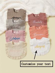 1pc Customized Lace U-Shaped Bibs, Personalized Embroidery Baby Name/Birthday, Soft Cotton Material,Chic Autumn,Baby Gift, Commemorative