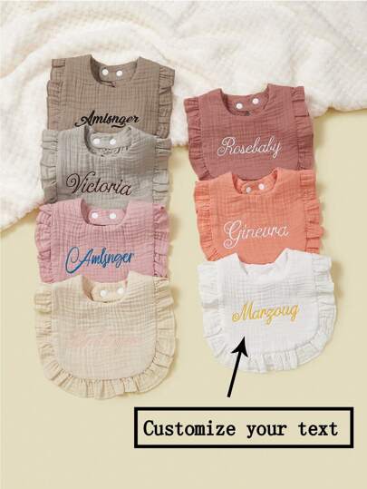 1pc Customized Lace U-Shaped Bibs, Personalized Embroidery Baby Name/Birthday, Soft Cotton Material,Chic Autumn,Baby Gift, Commemorative