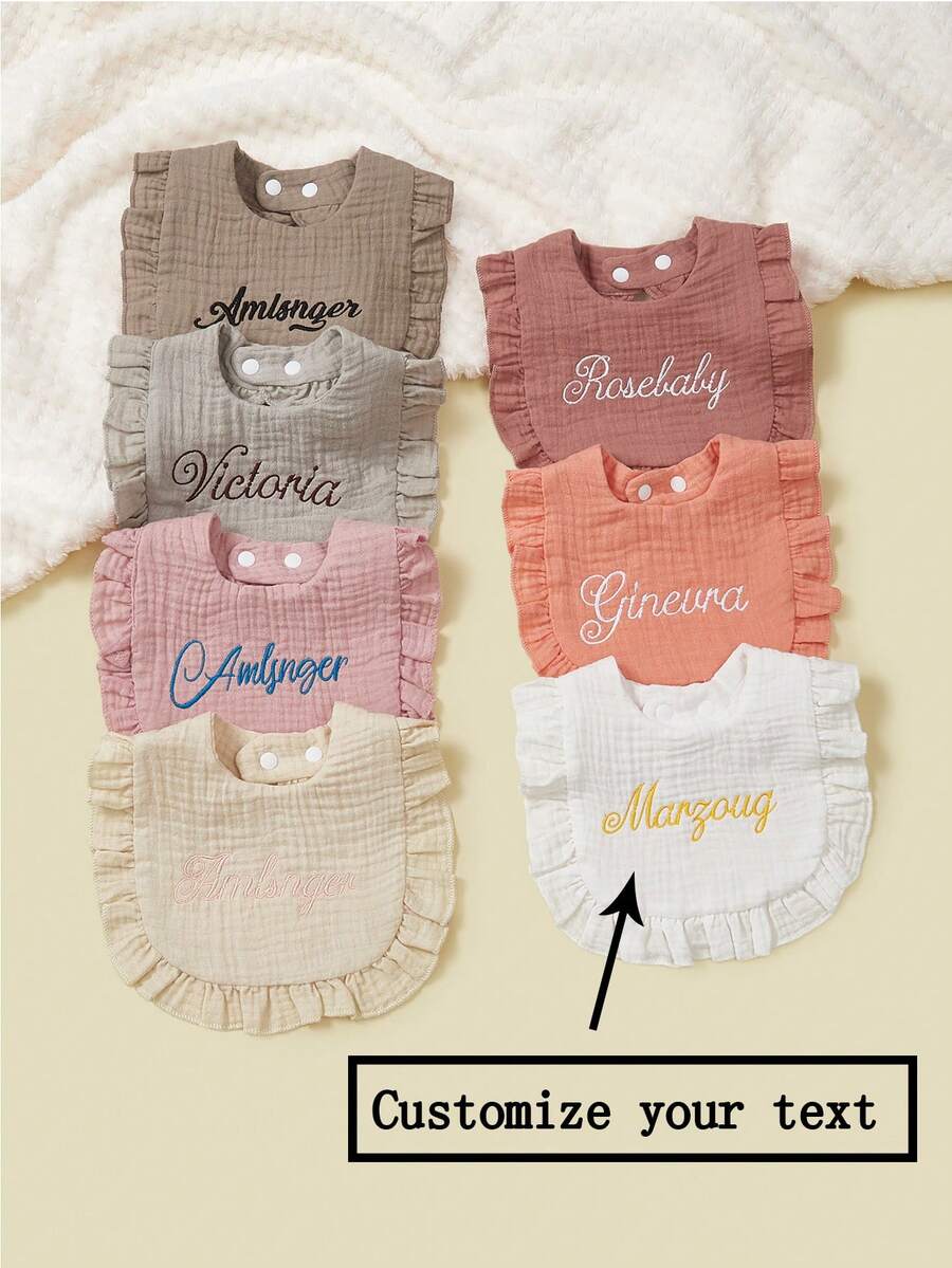 1pc Customized Lace U-Shaped Bibs, Personalized Embroidery Baby Name/Birthday, Soft Cotton Material,Chic Autumn,Baby Gift, Commemorative