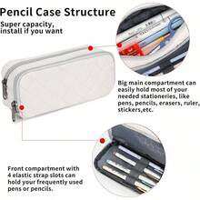 Estuche para Lápices de Gran Capacidad, Bolsa de Lápices Estética para Organizador de Papelería de Oficina, Bolsa de Lápices Simple y Resistente Multifuncional para Hombres - Negro - Beis - Ver 3