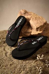 Tropiscape 女士时尚厚底拖鞋，碎花印花，沙滩秋季圣诞节冬季圣诞礼物 - 黑色 - 查看 1