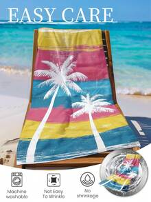 1条印花沙滩巾,椰树条纹图案,可用作泳巾、浴巾,时尚款式,超强吸水性,适用于浴室、游泳、健身、瑜伽等场合,柔软舒适的超细纤维材质,轻便易携。 - 彩色 - 查看 10