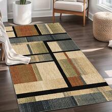几何图案地毯，适用于客厅、卧室、餐厅、厨房、家庭、办公室、农舍风格 - 彩色 - 查看 3