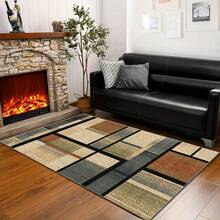 几何图案地毯，适用于客厅、卧室、餐厅、厨房、家庭、办公室、农舍风格 - 彩色 - 查看 5