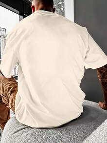 Premium Plain Streetwear Oversized Gym T-Shirt, 100% Cotton, Workout - Khaki - View 5