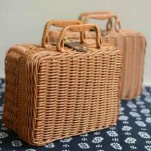 Rattan-Like Finish Box, Woven Basket, Retro Storage Box, Decorative Accessory, Hand-Held Suitcase, Gift Box