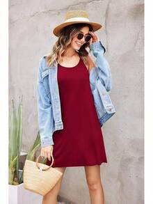 Women's Racerback Sleeveless Nightgown, Sleepwear - Burgundy - View 4