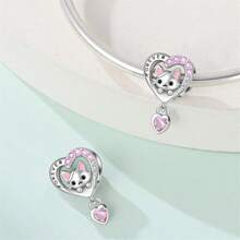1 pièce Pendentif d'amour pour femmes avec zirconium rose scintillant, motif patte d'animal de compagnie chat chien, lune et étoile, en argent sterling 925. Idéal pour le DIY de bracelet, collier, cadeau d'anniversaire. Parfait pour un port quotidien pour épouse et amies.