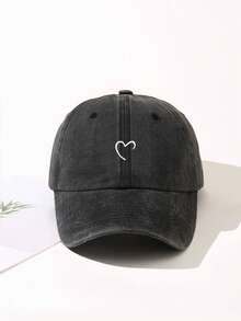 1pc Unisex Heart Embroidered Soft Top Baseball Cap, Adjustable, Breathable Outdoor Hat For Sunshade, Gift For Outdoor, Sports, Camping, Vacation - Black - View 2